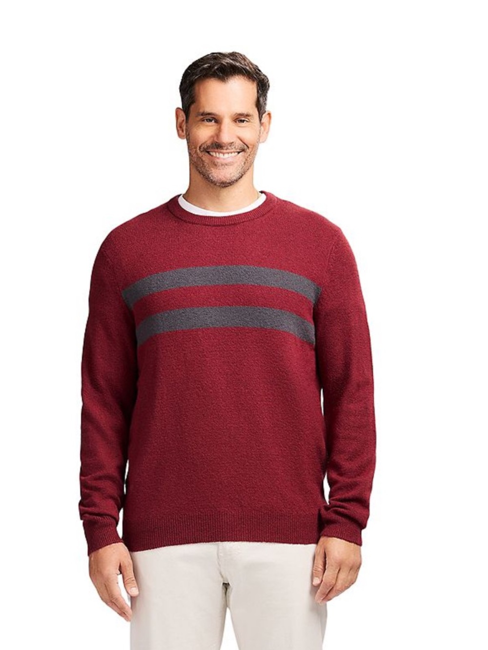 NWT Izod soft yarn crewneck sweater maroon chest stripe size medium